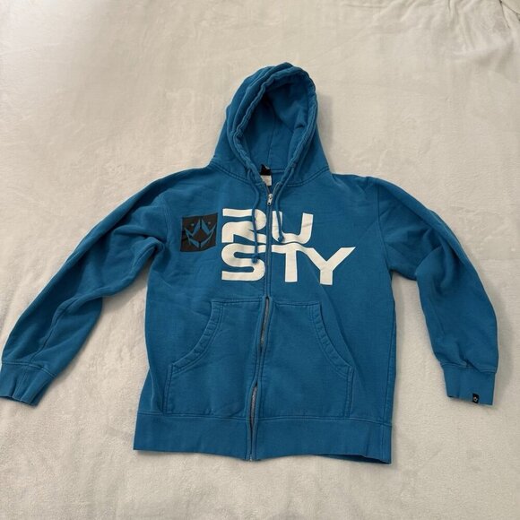 Rusty USA Small Unisex Blue Full Zip Sweatshirt Hoodie Jacket Surf Skate Beach - Picture 1 of 12